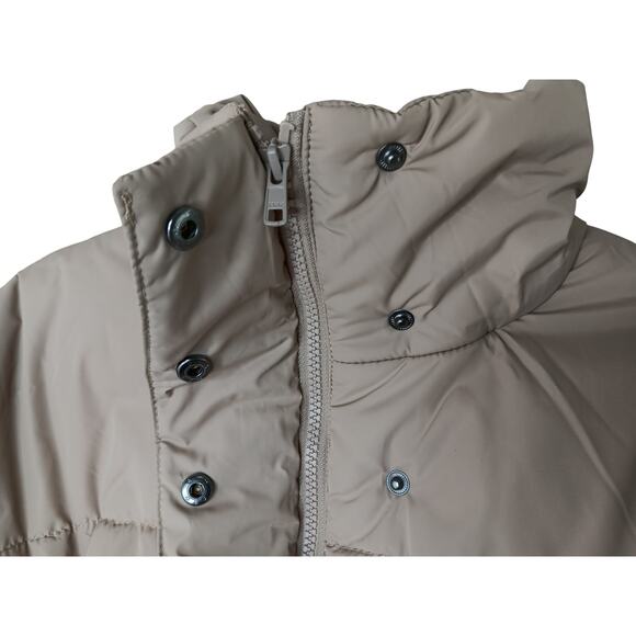The Fifth Label Women’s Cropped Puffer Jacket Small Beige Taupe Zip Snap Closure - Picture 11 of 14